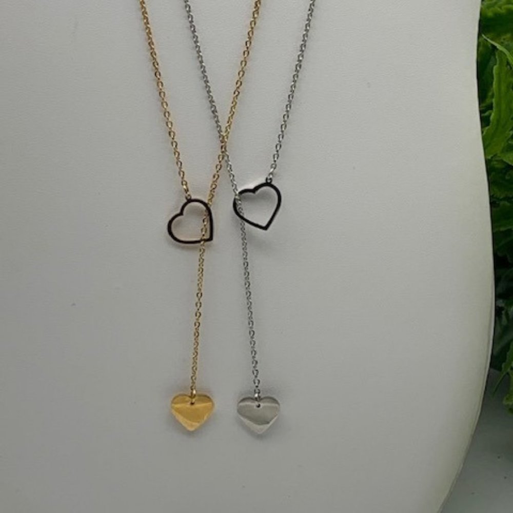 Heart Through Heart Lariat Necklace